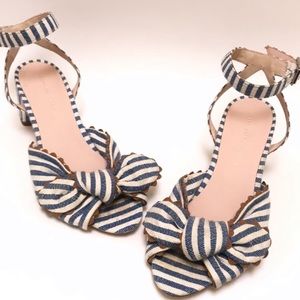 Loeffler Randall blue and white heels with a bow